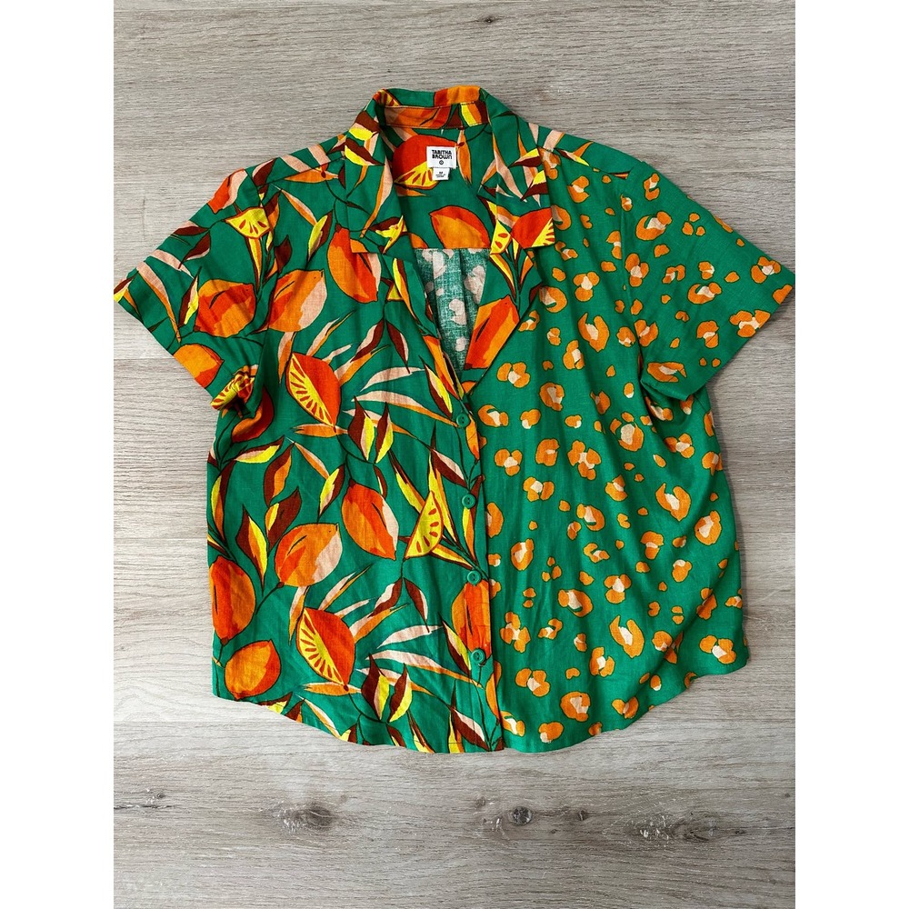 Tabitha Brown x Target Leopard Orange/Green print button down shirt size M - Picture 3 of 7
